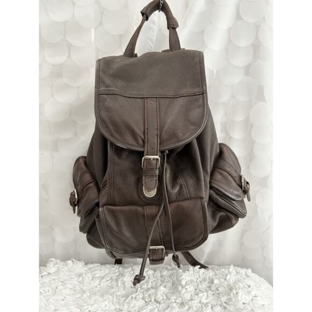 Vintage Leather Drawstring Backpack Brown Distressed Genuine Cowhide Unisex